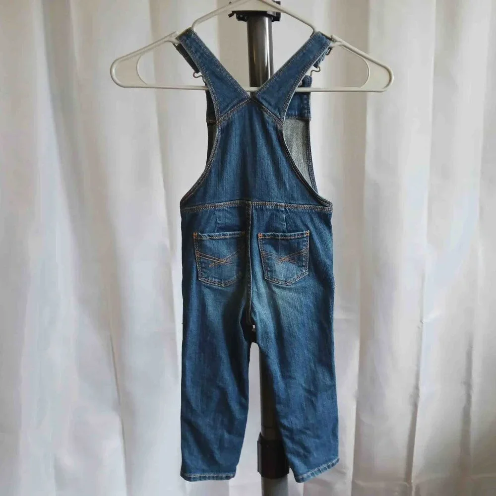 Gap 2T Denim Overalls with Ruched Bib, Adj Straps, and snap sides & crotch